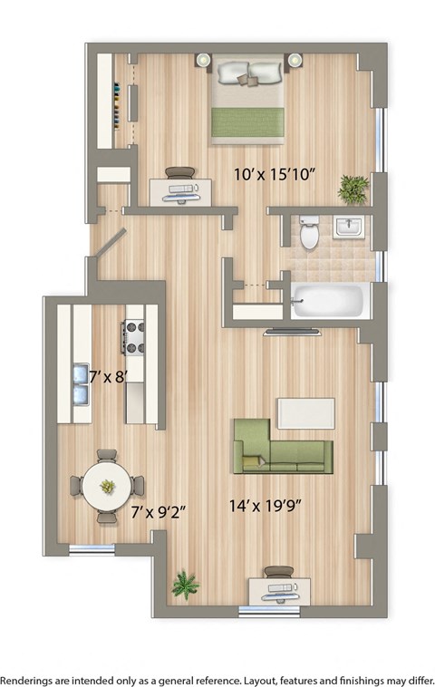 2800 woodley apartment one bedroom floor plan rendering in washington dc